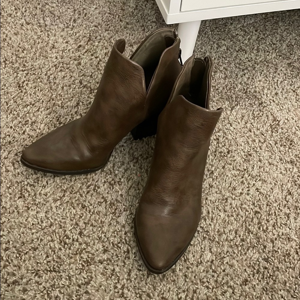Sun + Stone Brown Ankle Boots with Western Flair